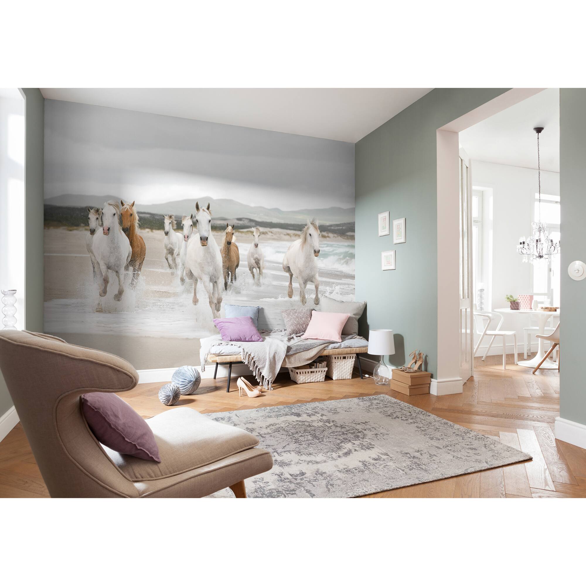 Komar White & Brown Horses Mural